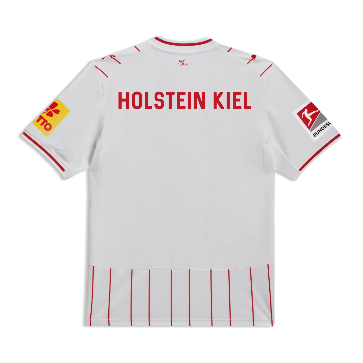 T-Shirt, Weißes Shirt, Roter Text, Vertikale Streifen, Sport-Trikot